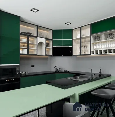 Midnight Pine Green Solid Colors Look LM 23306 Midnight Pine 8 ft x 4 ft High Gloss Finish 6H Anti Scratch Acrylic Laminate - 1.5 mm | Suitable for Living Room, Kitchen, Office