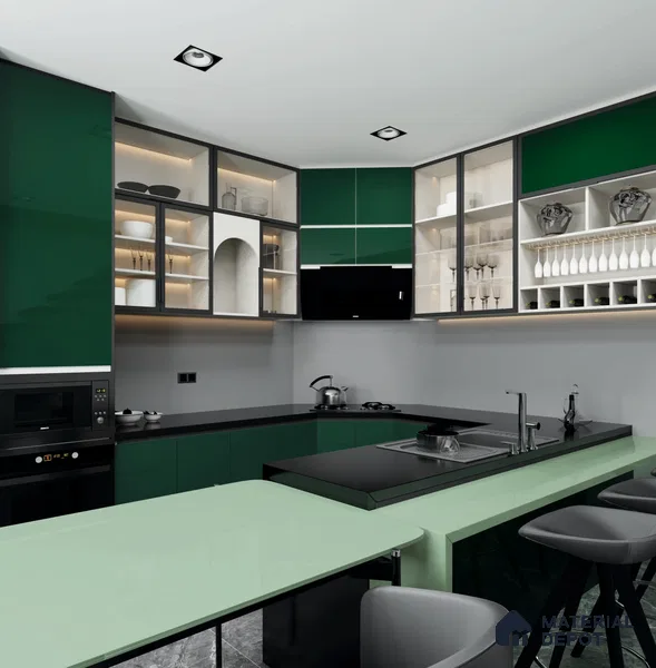 Midnight Pine Green Solid Colors Look LM 23306 Midnight Pine 8 ft x 4 ft High Gloss Finish 6H Anti Scratch Acrylic Laminate - 1.5 mm | Suitable for Living Room, Kitchen, Office