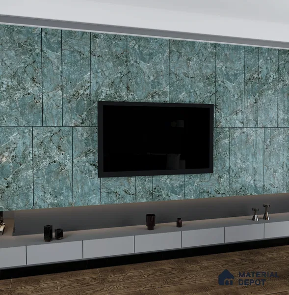 Green Marble Look LM 23343 Teal Granite 8 ft x 4 ft High Gloss Finish 6H Anti Scratch Acrylic Laminate - 1.5 mm | Suitable for Kitchen Cabinet, TV Unit, Wardrobe