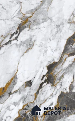 White Marble Look LM 23344 Goldine Ravine 8 ft x 4 ft High Gloss Finish 6H Anti Scratch Acrylic Laminate - 1.5 mm | Suitable for Kitchen Cabinet, TV Unit, Wardrobe