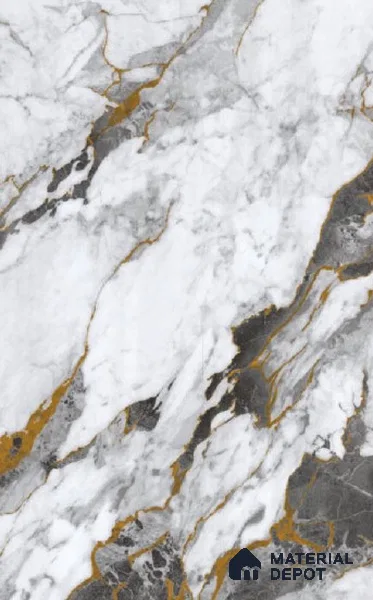White Marble Look LM 23344 Goldine Ravine 8 ft x 4 ft High Gloss Finish 6H Anti Scratch Acrylic Laminate - 1.5 mm | Suitable for Kitchen Cabinet, TV Unit, Wardrobe