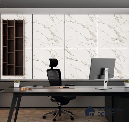 White Marble Look LM 23350 Luna Carrara 8 ft x 4 ft High Gloss Finish 6H Anti Scratch Acrylic Laminate - 1.5 mm | Suitable for Kitchen Cabinet, TV Unit, Wardrobe