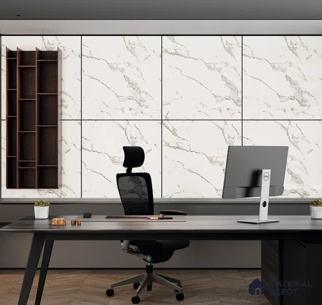 White Marble Look LM 23350 Luna Carrara 8 ft x 4 ft High Gloss Finish 6H Anti Scratch Acrylic Laminate - 1.5 mm | Suitable for Kitchen Cabinet, TV Unit, Wardrobe