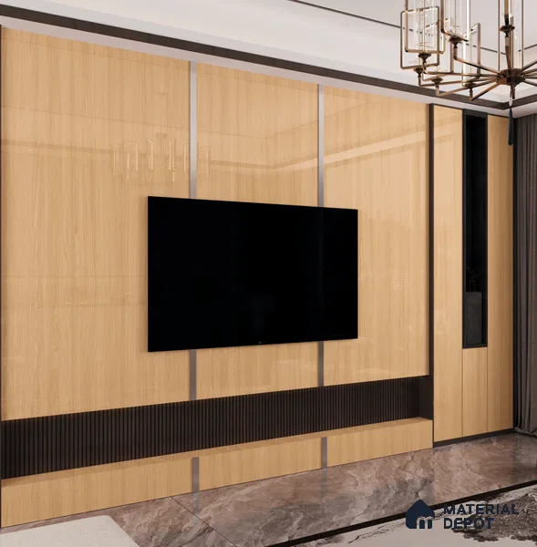 Wooden Look LM 23358 Nordic Elm 8 ft x 4 ft High Gloss Finish 6H Anti Scratch Acrylic Laminate - 1.5 mm | Suitable for Kitchen Cabinet, TV Unit, Wardrobe