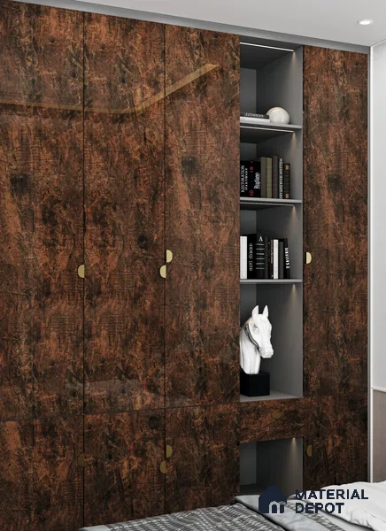Wooden Look LM 23362 EmberWooden 8 ft x 4 ft High Gloss Finish 6H Anti Scratch Acrylic Laminate - 1.5 mm | Suitable for Kitchen Cabinet, TV Unit, Wardrobe