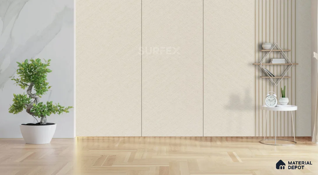 Beige Fabric Decorative Wall Panel PN 02326 9.2 ft x 2 ft CPC Panel - 8 mm | Suitable for Feature Wall, TV Unit & Living Room | Width is Subjected to 5% Variation
