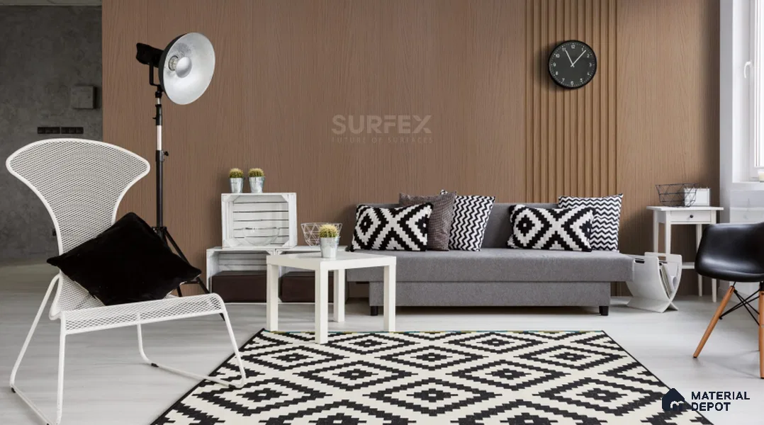 Brown Wooden Louver PN 02314 B 9 ft x 6 inch CPC Panel - 8 mm | Suitable for Feature Wall, TV Unit & Living Room | Width is Subjected to 5% Variation