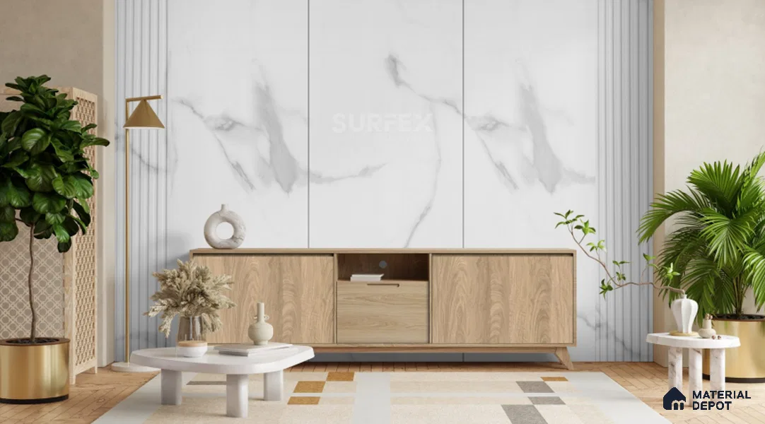 Grey Marble Louver PN 02325 B 9 ft x 6 inch CPC Panel - 8 mm | Suitable for Feature Wall, TV Unit & Living Room | Width is Subjected to 5% Variation