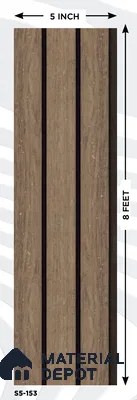 Brown Wooden Louver S5 153 8 ft x 4.9 inch Charcoal Panel - 12 mm | Suitable for Feature Wall, TV Unit & Living Room | Width is Subjected to 5% Variation