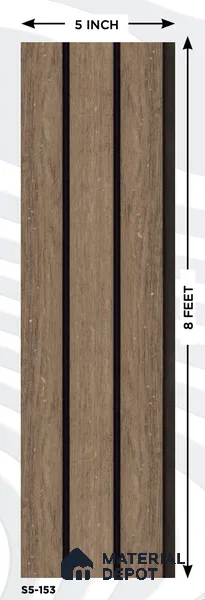 Brown Wooden Louver S5 153 8 ft x 4.9 inch Charcoal Panel - 12 mm | Suitable for Feature Wall, TV Unit & Living Room | Width is Subjected to 5% Variation