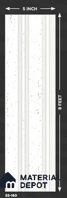 White Marble Louver S5 160 8 ft x 4.9 inch Charcoal Panel - 12 mm | Suitable for Feature Wall, TV Unit & Living Room | Width is Subjected to 5% Variation