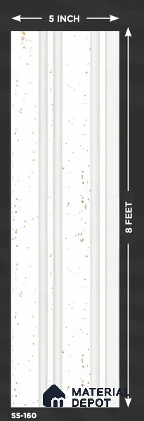 White Marble Louver S5 160 8 ft x 4.9 inch Charcoal Panel - 12 mm | Suitable for Feature Wall, TV Unit & Living Room | Width is Subjected to 5% Variation