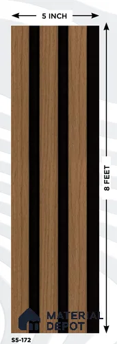 Brown Wooden Louver S5 172 8 ft x 4.9 inch Charcoal Panel - 12 mm | Suitable for Feature Wall, TV Unit & Living Room | Width is Subjected to 5% Variation