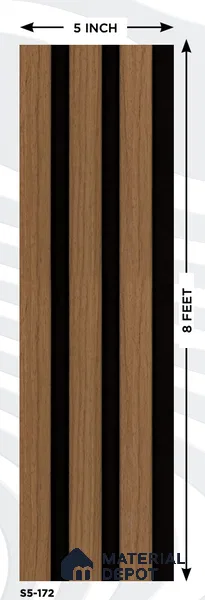 Brown Wooden Louver S5 172 8 ft x 4.9 inch Charcoal Panel - 12 mm | Suitable for Feature Wall, TV Unit & Living Room | Width is Subjected to 5% Variation
