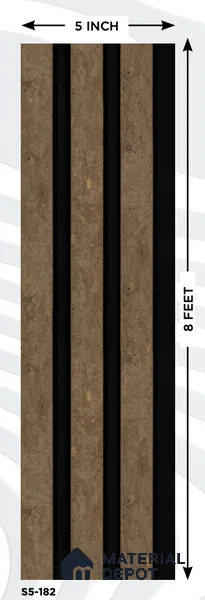 Brown Wooden Louver S5 182 8 ft x 4.9 inch Charcoal Panel - 12 mm | Suitable for Feature Wall, TV Unit & Living Room | Width is Subjected to 5% Variation