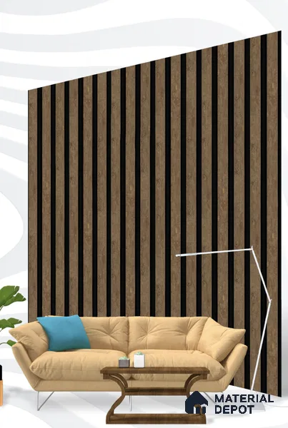 Brown Wooden Louver S5 182 8 ft x 4.9 inch Charcoal Panel - 12 mm | Suitable for Feature Wall, TV Unit & Living Room | Width is Subjected to 5% Variation