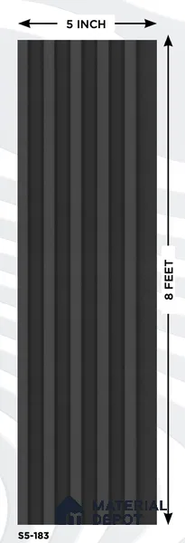 Grey Plain Colour Louver S5 183 8 ft x 4.9 inch Charcoal Panel - 12 mm | Suitable for Feature Wall, TV Unit & Living Room | Width is Subjected to 5% Variation