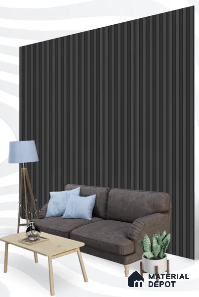 Grey Plain Colour Louver S5 183 8 ft x 4.9 inch Charcoal Panel - 12 mm | Suitable for Feature Wall, TV Unit & Living Room | Width is Subjected to 5% Variation