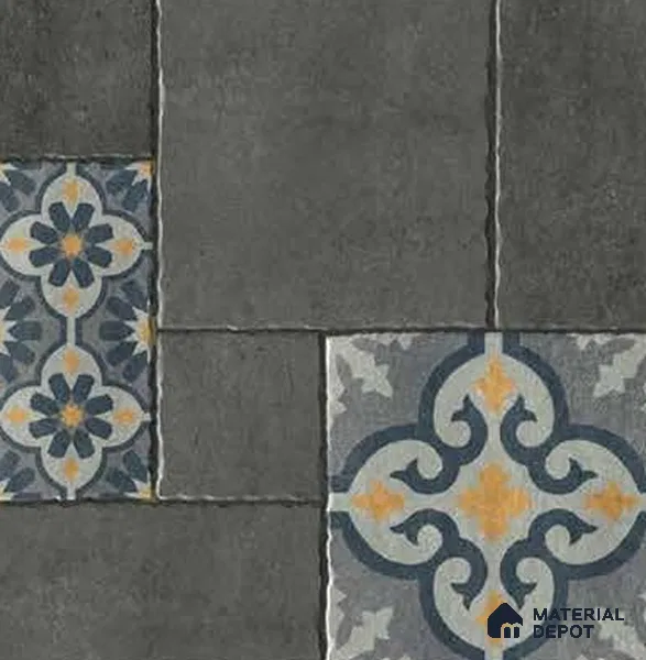 Moroccan Look Floor Tile TL 07794 B Madox Graphite 2 ft x 2 ft Vitrified Matte Finish Tile - 12 mm | Random 2 | Suitable for Courtyard, Parking, Balcony | Please Expect a Slight Variation of Pattern