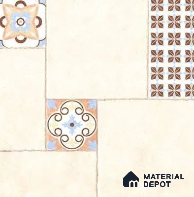 Moroccan Look Floor Tile TL 07794 Madox Crema 2 ft x 2 ft Vitrified Matte Finish Tile - 12 mm |  Random 2 | Suitable for Parking, Courtyard, Balcony | Please Expect a Slight Variation of Pattern