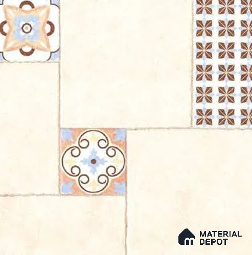 Moroccan Look Floor Tile TL 07794 Madox Crema 2 ft x 2 ft Vitrified Matte Finish Tile - 12 mm | Random 2 | Suitable for Parking, Courtyard, Balcony | Please Expect a Slight Variation of Pattern