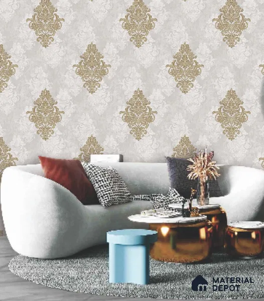 228123 | 10 Meter x 21 Inches Damask Look Wallpaper - 57.41 Sq. Ft. | Minimum 15% wastage during installation
