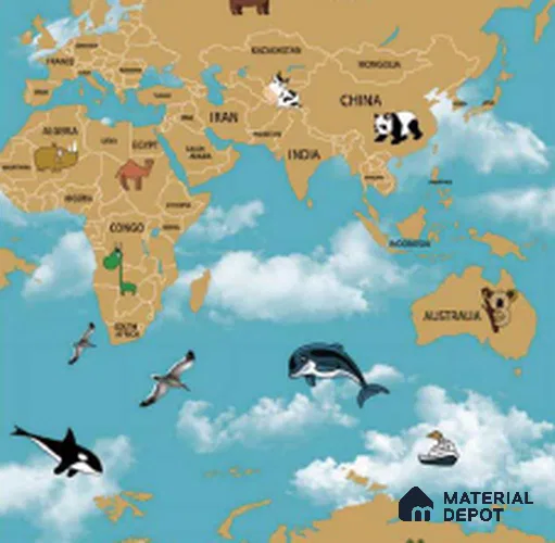 KD4070-4 | 10 Meter x 21 Inches Map Look Wallpaper - 57.41 Sq. Ft. | Minimum 15% wastage during installation