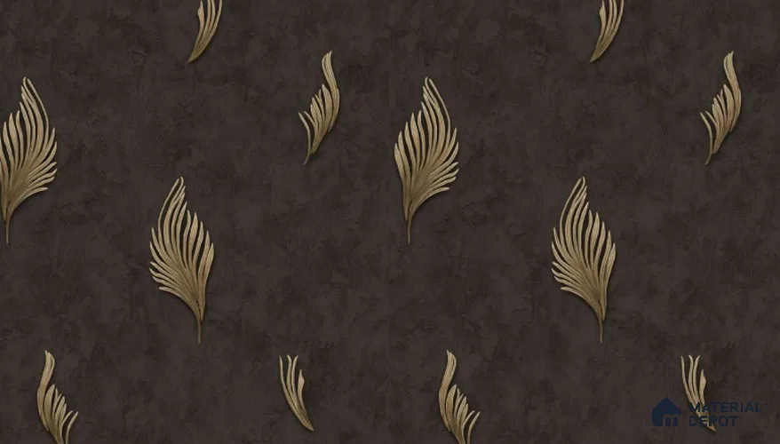 219-1 | Dark Brown & Gold Falling Feather Patterned Wallpaper - 10 Meter x 21 Inches, 57.05 Sq. Ft. (Min. 15% Wastage)
