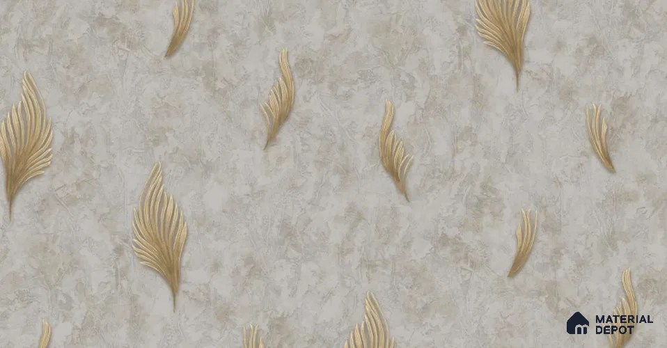 219-3 | Off-White & Gold Falling Feather Patterned Wallpaper - 10 Meter x 21 Inches, 57.05 Sq. Ft. (Min. 15% Wastage)