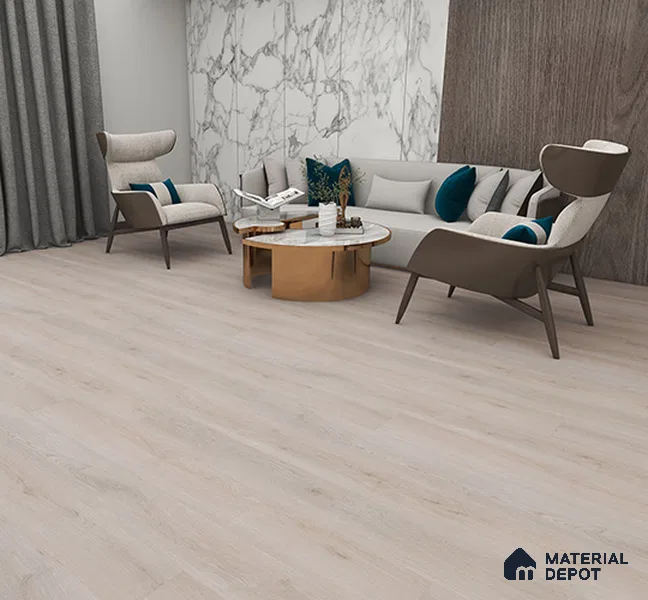 SPC Matte Finish Flooring Meriline Cream Bone SP 00076 | 48 x 7 inch (1220x180 mm) - 5 mm | Wear Layer 0.3 mm | R9 Slip Resistance | Unilin Uniclic Locking System | 10Y Residential & 5Y Commercial Warranty