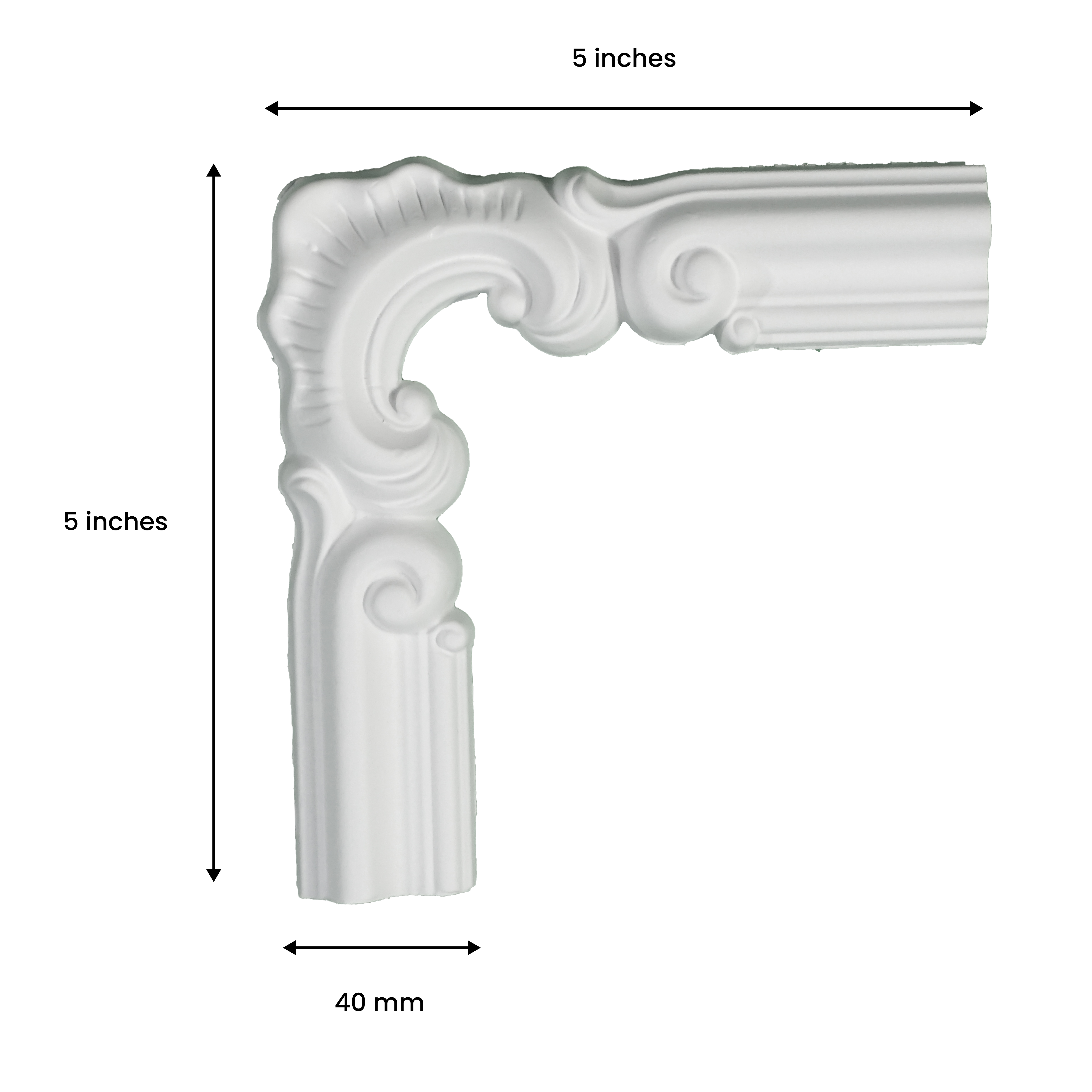 Ready To Install / DIY Finished PU Designer French Corner Wall Moulding Greenova PM 00285 | C/S 5 x 5 inch x 20 mm | Adhesive Type Installation