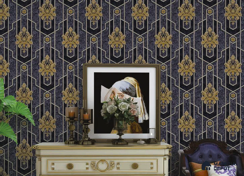 V-521 | 5 Meter x 42 Inch PVC Damask Look Wallpaper - 57 Sq. Ft.