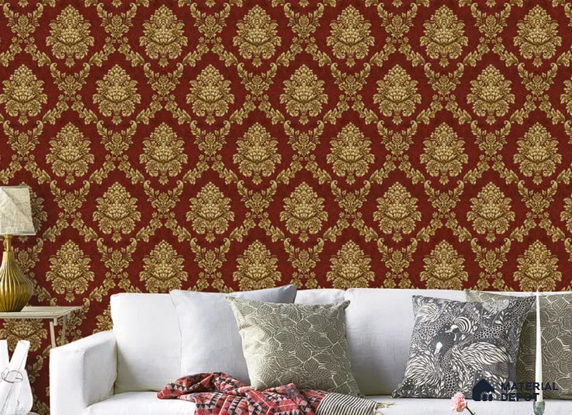 V-548 | 5 Meter x 42 Inch PVC Damask Look Wallpaper - 57 Sq. Ft.