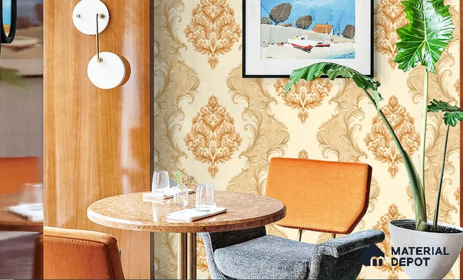 WT0806 | 10 Meter x 21 Inch PVC Damask Look Wallpaper - 57 Sq. Ft. | Minimum 15% wastage during installation