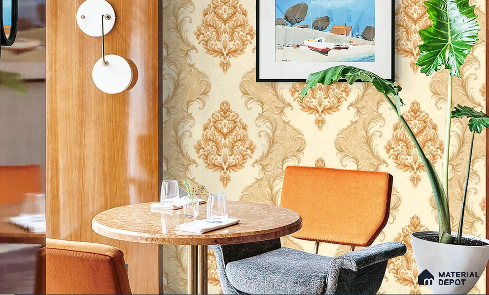 WT0806 | 10 Meter x 21 Inch PVC Damask Look Wallpaper - 57 Sq. Ft. | Minimum 15% wastage during installation