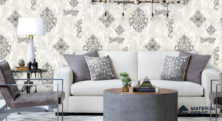 WT1401 | 10 Meter x 21 Inch PVC Damask Look Wallpaper - 57 Sq. Ft. | Minimum 15% wastage during installation