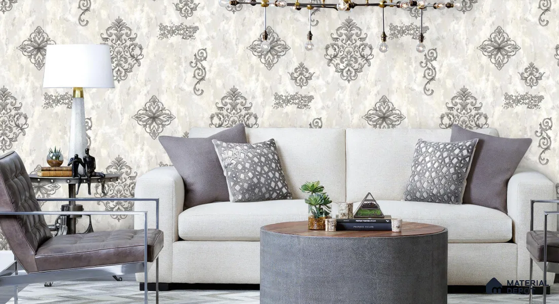 WT1401 | 10 Meter x 21 Inch PVC Damask Look Wallpaper - 57 Sq. Ft. | Minimum 15% wastage during installation