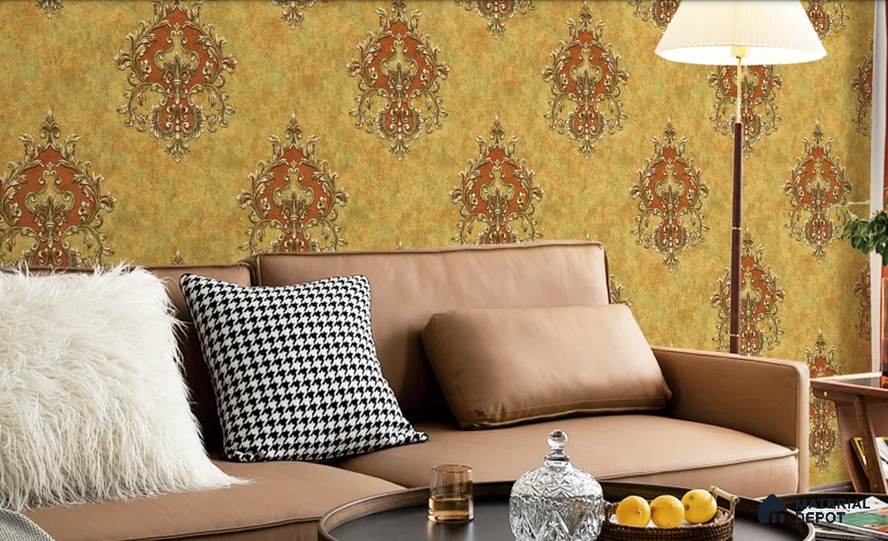 WT1703 | 10 Meter x 21 Inch PVC Damask Look Wallpaper - 57 Sq. Ft. | Minimum 15% wastage during installation