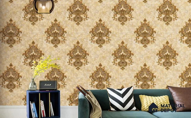 WT1704 | 10 Meter x 21 Inch PVC Damask Look Wallpaper - 57 Sq. Ft. | Minimum 15% wastage during installation