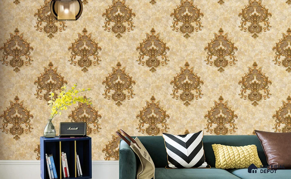 WT1704 | 10 Meter x 21 Inch PVC Damask Look Wallpaper - 57 Sq. Ft. | Minimum 15% wastage during installation