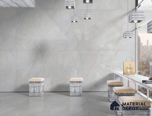 Budget Friendly Large Format Marble Floor & Wall Tile TL 01462 Ash Ford Bianco 6 ft x 4 ft Glossy Finish Vitrified Tile - 9 mm | Suitable For Living Room, Bedroom, Office | Adhesive and Spacers Must be Used During Installation