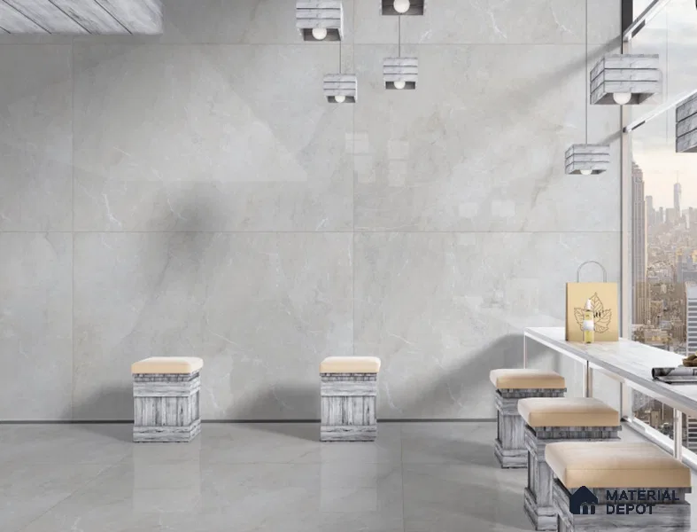 Budget Friendly Large Format Marble Floor & Wall Tile TL 01462 Ash Ford Bianco 6 ft x 4 ft Glossy Finish Vitrified Tile - 9 mm | Suitable For Living Room, Bedroom, Office | Adhesive and Spacers Must be Used During Installation