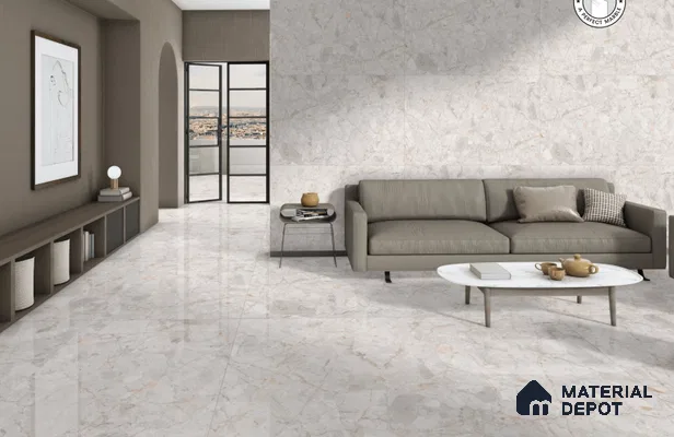 Budget Friendly Large Format Marble Floor & Wall Tile TL 01464 Foster Gray 6 ft x 4 ft Glossy Finish Vitrified Tile - 9 mm | Suitable For Living Room, Bedroom, Office | Adhesive and Spacers Must be Used During Installation
