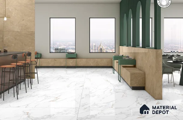 Large Format Marble Floor & Wall Tile TL 01465 Lerox White 6 ft x 4 ft Glossy Finish Vitrified Tile - 9 mm | Suitable For Living Room, Bedroom, Office | Adhesive and Spacers Must be Used During Installation