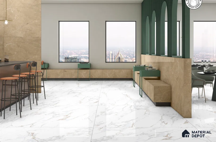 Large Format Marble Floor & Wall Tile TL 01465 Lerox White 6 ft x 4 ft Glossy Finish Vitrified Tile - 9 mm | Suitable For Living Room, Bedroom, Office | Adhesive and Spacers Must be Used During Installation