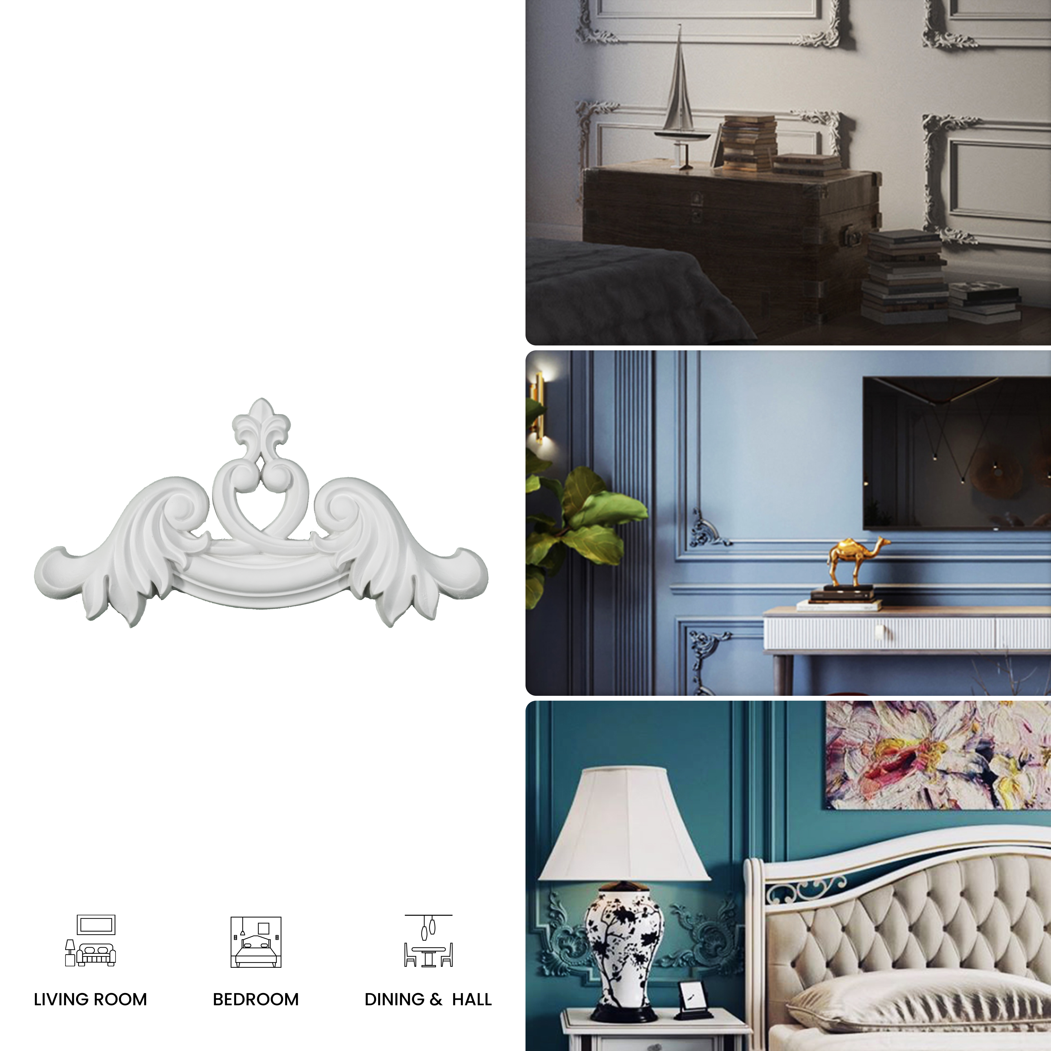 Ready To Install / DIY Finished PU Designer French Corner Wall Moulding Greenova PM 00284 | 10 x 10 inch x 30 mm | Adhesive Type Installation
