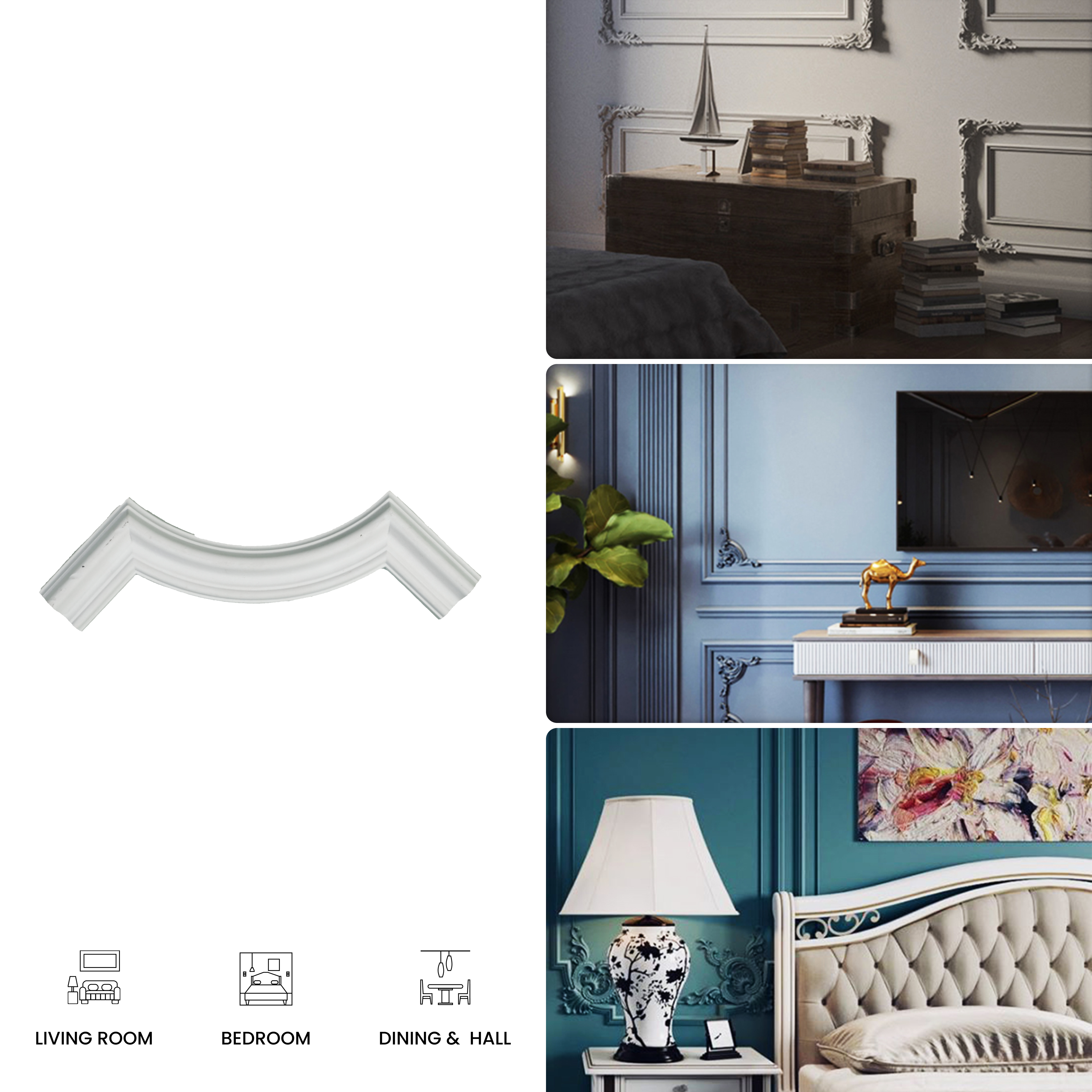 Ready To Install / DIY Finished PU Designer French Corner Wall Moulding Greenova PM 00286 | C/S 8 x 8 inch x 20 mm | Moulding width : 40mm | Adhesive Type Installation