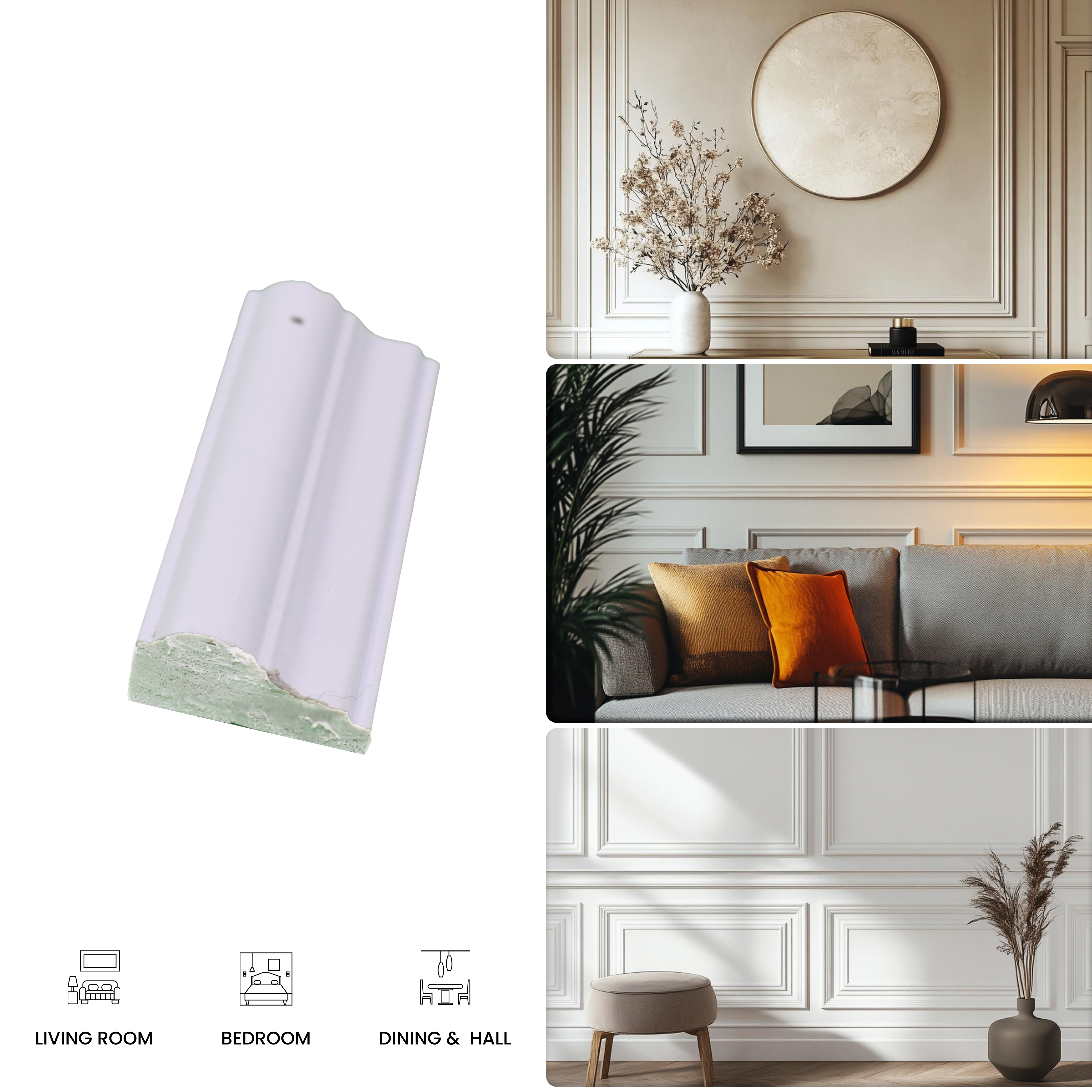 Paintable DIY Finished PVC / Charcoal Designer Wainscot French Wall Moulding Design 1 Crystalon PM 00283 B | 8 ft x 45 mm x 18 mm | Nail & Adhesive Installation