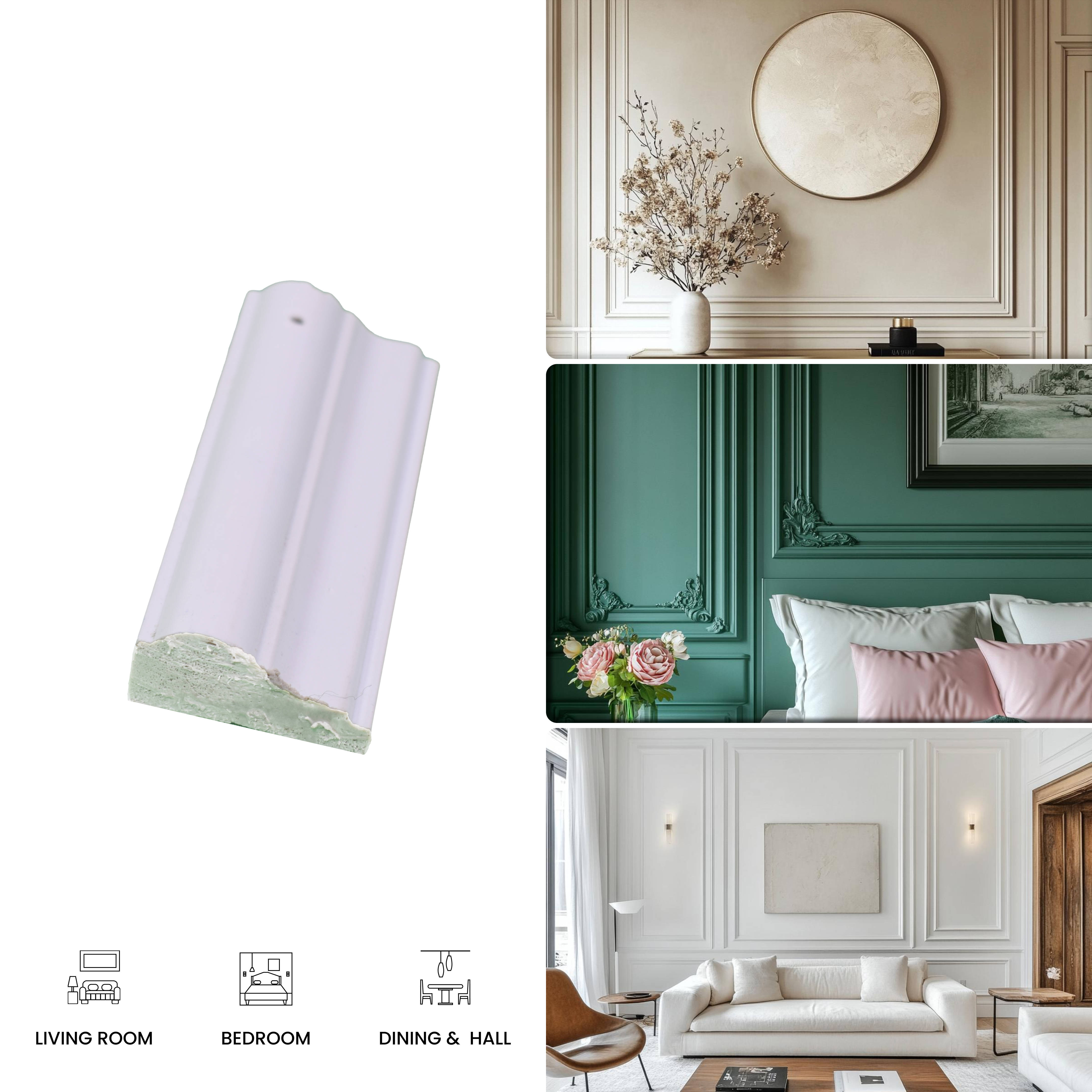 Paintable DIY Finished PVC / Charcoal Designer Wainscot French Wall Moulding Design 1 Crystalon PM 00283 C | 8 ft x 38 mm x 18 mm | Nail & Adhesive Installation