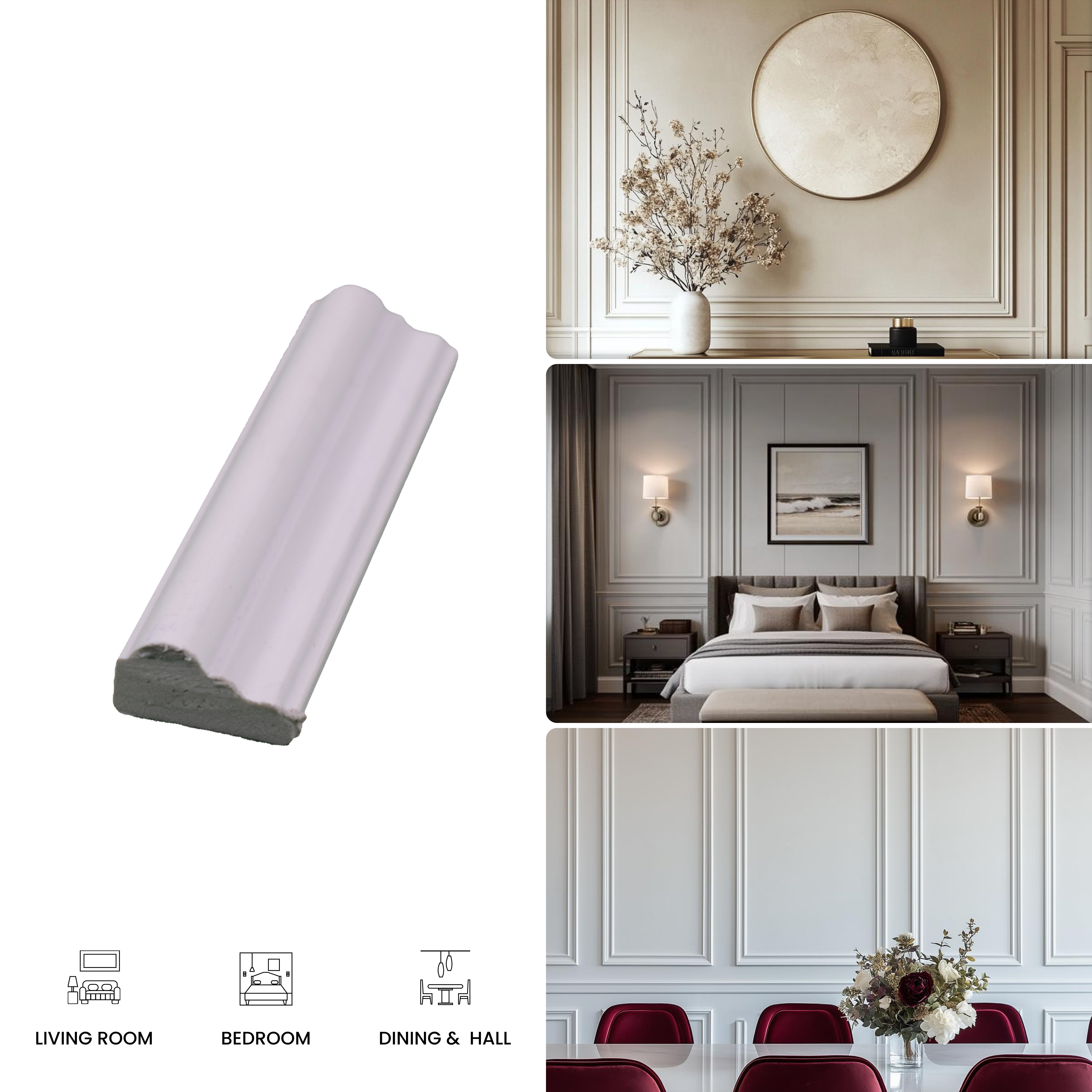 Paintable DIY Finished PVC / Charcoal Designer Wainscot French Wall Moulding Design 1 Crystalon PM 00283 D | 8 ft x 30 mm x 15 mm | Nail & Adhesive Installation